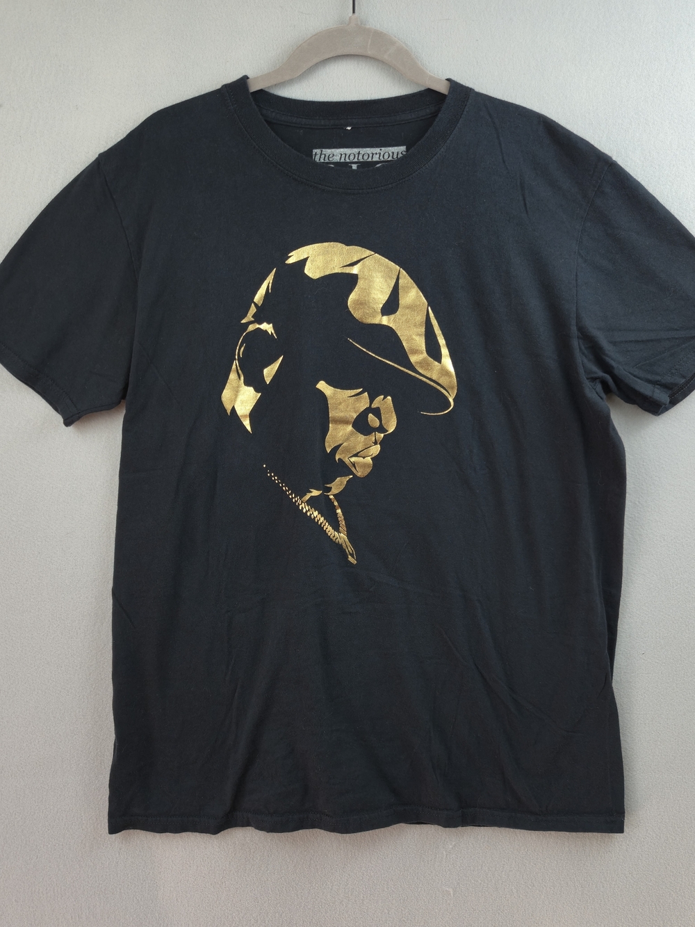 The Notorious B.I.G. Metallic Gold Profile Graphic Tee Large Black